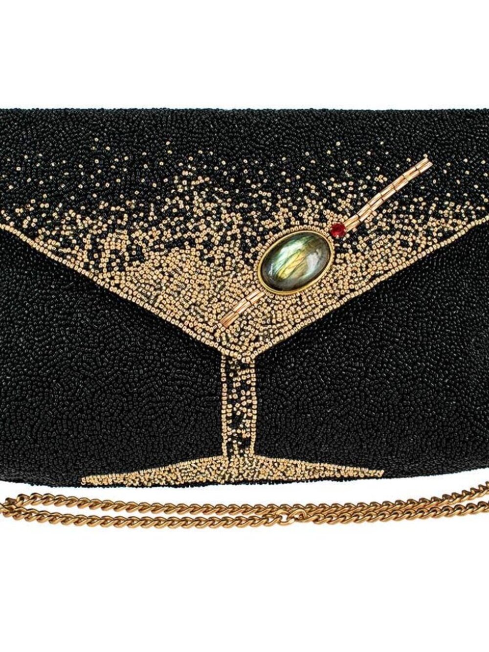 Mary Frances Olive You Beaded Martini Glass Crossbody Clutch